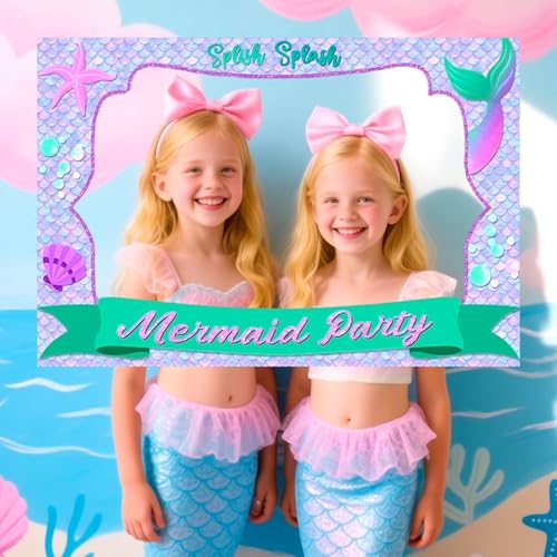 LaVenty Mermaid Party Decorations Mermaid Themed Photo Booth Props Frame Summer Beach Photo Booth Props for Under The Sea Birthday Party Bridal Shower Baby Shower Supplies