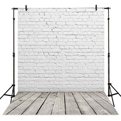 Allenjoy 6x8FT Fabric White Brick Wall Grey Wood Floor Photo Backdrop for Photography Portrait Background Newborn Baby Photoshoot Children Under 3 Years Old Photo Background Photographer Props - size: 6 x 8 ft