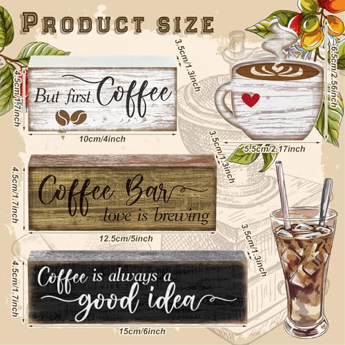Moucuny 4 Pcs Wooden Coffee Bar Tabletop Decor Coffee Tiered Tray Decor Rustic Wood Bar Sign Gift Farmhouse Table Centerpiece Farmhouse Decorations for Home Kitchen - style: Coffee Bar