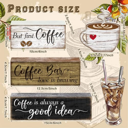 Moucuny 4 Pcs Wooden Coffee Bar Tabletop Decor Coffee Tiered Tray Decor Rustic Wood Bar Sign Gift Farmhouse Table Centerpiece Farmhouse Decorations for Home Kitchen - style: Coffee Bar
