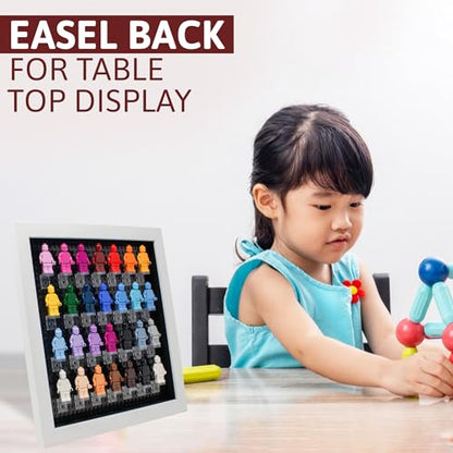 Figurine Display Case 10x10 White Shadow Box for Miniature Figures 10x10 White Wood Shadow Box with Black Base to Display Up to 28 Block Figures - color: White With Black Backing, size: 10x10
