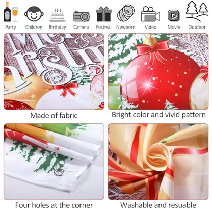 Irenare Christmas Backdrop Merry Christmas Banner Party Decoration Xmas Photography Background Photo Props for Winter Holiday New Year Eve Family Party Decoration Supplies(Large Xmas Ball) - style: Large Xmas Ball
