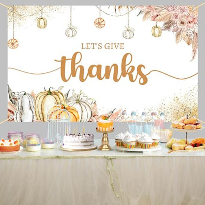 AIBIIN 8x6ft Let's Give Thanks Backdrop Happy Thanksgiving Party Background Boho Floral Pumpkins Friendsgiving Party Decorations Banner Photo Studio Props - size: 8x6ft