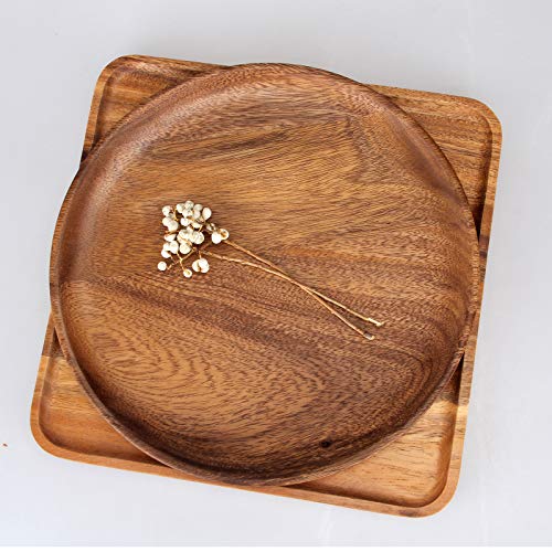 2 Pcs 10 Inch Acacia Wood Dinner Plates Set for Eating Wooden Round Charcuterie Boards Kitchen Serving Platters for Food Dishes Cheese Tray Dessert Salad Plate Wood Charger Plates Decorative Trays - size: 10 Inch