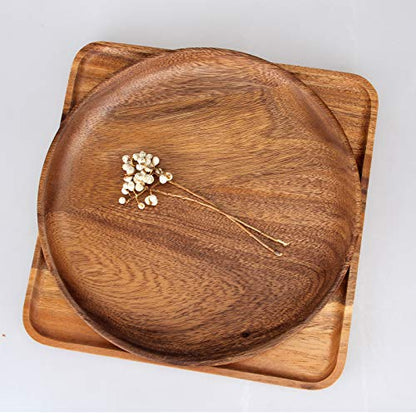 2 Pcs 10 Inch Acacia Wood Dinner Plates Set for Eating Wooden Round Charcuterie Boards Kitchen Serving Platters for Food Dishes Cheese Tray Dessert Salad Plate Wood Charger Plates Decorative Trays - size: 10 Inch