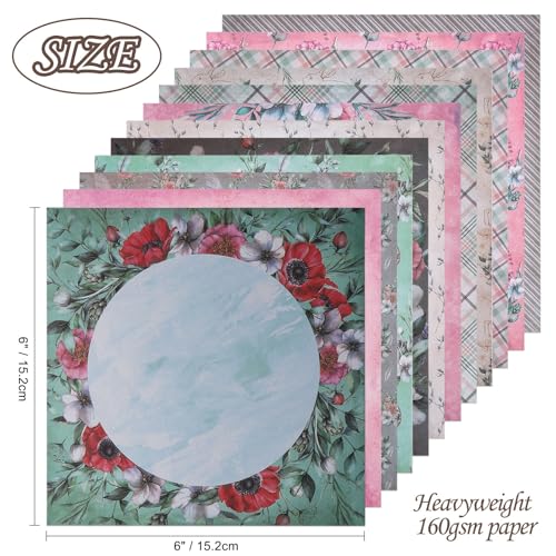 12 Sheets Scrapbook Paper Pads, 12 Designs 6"x6" Single Sides Patterned CardStock Papers, 160gsm Decorative Background Craft Paper, Scrapbooking Pad for Card Making DIY Projects(Floral & Grids) - color: Floral & Grids