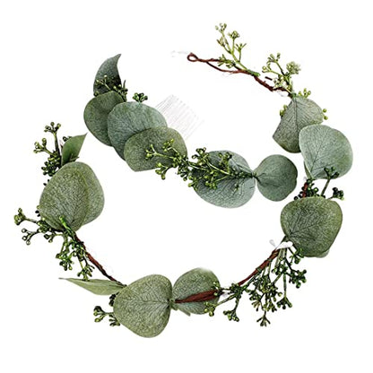 Flower Crown Greenery Boho Headband Festival Wedding Flower Girl Headpiece Wreath Photo Hair Prop Greenery Crown (Set)