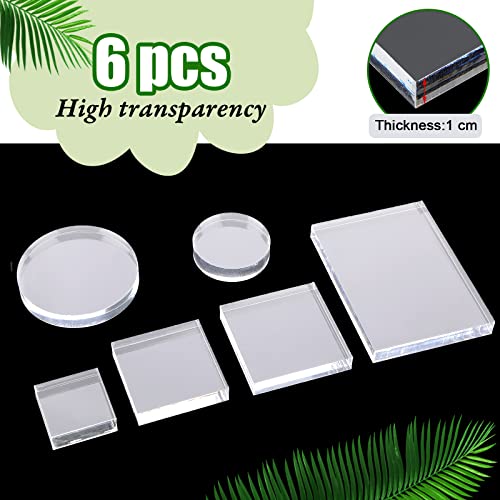 Amyhill 6 Pcs Acrylic Blocks Wedding Flat Lay Props Acrylic Styling Photography Clear Stamp Display Block Set Props Wedding for Scrapbooking Crafts(Square, Round) - style: Square, Round