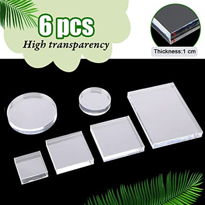 Amyhill 6 Pcs Acrylic Blocks Wedding Flat Lay Props Acrylic Styling Photography Clear Stamp Display Block Set Props Wedding for Scrapbooking Crafts(Square, Round) - style: Square, Round