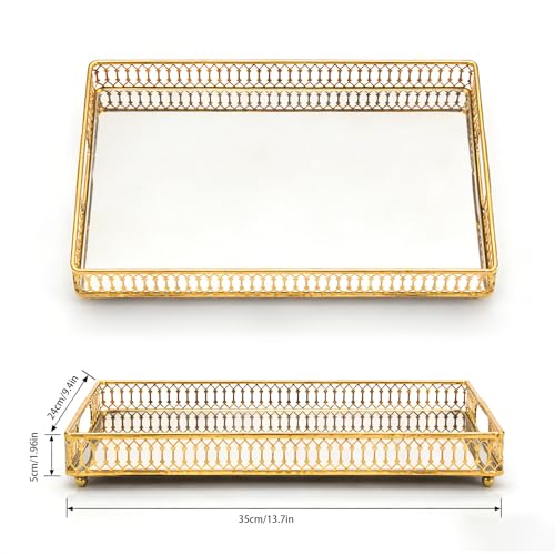 1-Pack Bar Cart Tray Decorative Mirrored Tray with Handles Gold for Jewelry Perfume Organizer Makeup and Bar Cart Tray Size: 13.7 x 9.8 inches