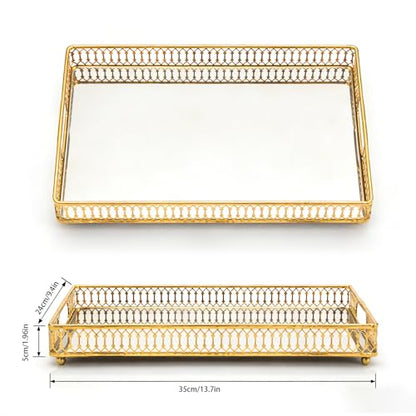 1-Pack Bar Cart Tray Decorative Mirrored Tray with Handles Gold for Jewelry Perfume Organizer Makeup and Bar Cart Tray Size: 13.7 x 9.8 inches