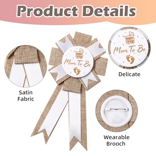 Baby Shower Sash Decorations, Mom to Be Sash Dad to Be Corsage Pin 3Pack Set, Blue Flower Mommy to Be Belt for Maternity Dress (Neutral)