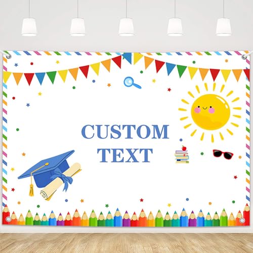 MEHOFOND 8x6ft Customize Preschool Kindergarten Graduate Backdrop School Prom Party Decor Bright Future Graduation Decor Congrats Class of 2026 Kids Congrats Grad Banner Photo Props - color: White-Custom, size: 8x6ft