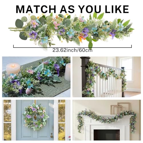 MOYEE Candle Holder Centerpieces for Tables,Candle Ring,Wreaths, Black Metal Paired Artificial Flowers 14 in Versatile Dining Table Centrepiece (Blue Purple Combination) - color: Blue and Purple Flower Wreath