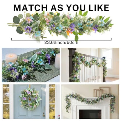 MOYEE Candle Holder Centerpieces for Tables,Candle Ring,Wreaths, Black Metal Paired Artificial Flowers 14 in Versatile Dining Table Centrepiece (Blue Purple Combination) - color: Blue and Purple Flower Wreath