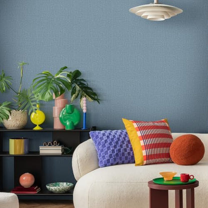 WADILE Grasscloth Peel and Stick Wallpaper 15.7in x 78.7in, Textured Contact Paper for Cabinets, Faux Linen Wall Paper Pull and Stick, Fabric Vinyl Wallpaper Self Adhesive Navy Blue - color: Navy Blue, size: 15.7" x 78.7"