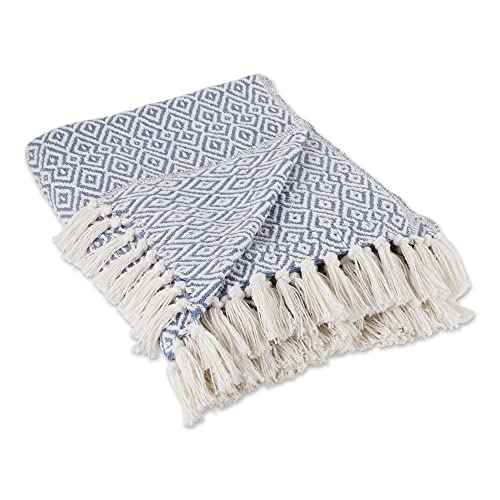 DII Rustic Farmhouse Double Diamond Woven Throw, 50x60, Stonewash Blue - color: Stonewash Blue