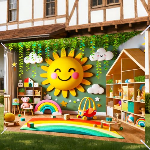 Nuxovilar Kids Room Sun Rainbow Backdrop Polyester 90.55x70.86 Inches Backdrops for Photography Kids Party Nursery Decor - color: Ri00210