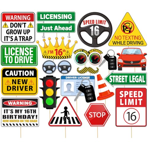 16th Party Photo Booth Props, Drivers License Theme 17th 18th New Driver Birthday Decorations for Boys Girls 20Pcs