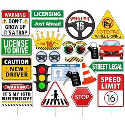 16th Party Photo Booth Props, Drivers License Theme 17th 18th New Driver Birthday Decorations for Boys Girls 20Pcs