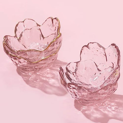 4 Pack Sakura Sauce Dishes Set, Pink Cherry Flower Crystal Glass Appetizer Plates Dipping Bowls Tasting Dishes Serving Dish Seasoning Saucers Bowl Little Bowls Ice Cream Snack Sushi Soy Condiment Dish - color: Glass Sakura Gold Rim