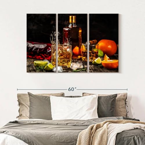 ElephantStock - Citrus Whiskey And Cigar Wall Art - Horizontal Multi Panel Canvas - 3 Piece Living Room Wall Decor - Photography Food And Drink Multi Piece Wall Art - Brown And Gray Decor - 50" x 32" - size: 50L" x 32W"
