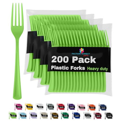 Party Solids Lime Green Plastic Forks 200 Pcs Lime Green Forks Disposable Utensils Heavy Duty Plastic Cutlery Set Disposable Cutlery Sets Flatware Sets Silverware Set Party Supplies & Party Tableware - color: Lime Green