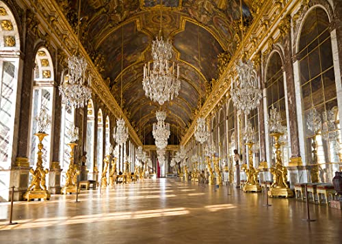 BELECO 12x8ft Fabric Royal Palace of Versailles Backdrop The Hall of Mirrors France Mirror Gallery Backdrop Luxury Chandelier Sculpture Ceiling Mural Birthday Wedding Photoshoot Portrait Photo Props - size: 12x8FT