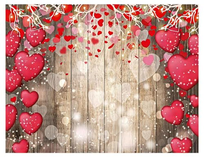 YYNXSY Vintage Rustic Wood Photography Backdrops Red Love Heart Valentine's Day Photo Background Mother's Day Wedding Bridal Shower Wedding Anniversary Party 7X5FT YY-5012 - size: 7X5FT
