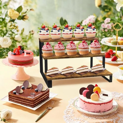 ELITEROO Wooden Display Riser Stand, 3 Tier Display Risers, Tiered Cabinet Organizer, Widened Display Rack Shelf Kitchen Counter Shelf for Makeup Perfume Figure Dolls Collection Condiment Candles