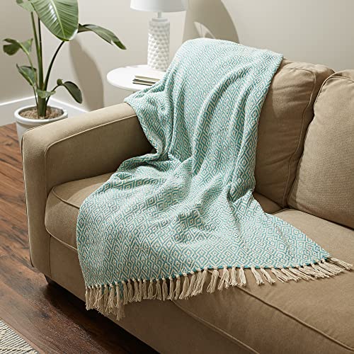 DII Rustic Farmhouse Double Diamond Woven Throw, 50x60, Aqua - color: Aqua