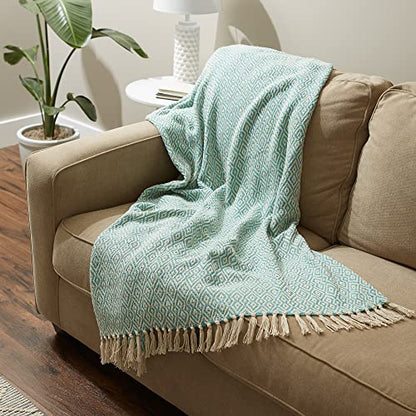 DII Rustic Farmhouse Double Diamond Woven Throw, 50x60, Aqua - color: Aqua