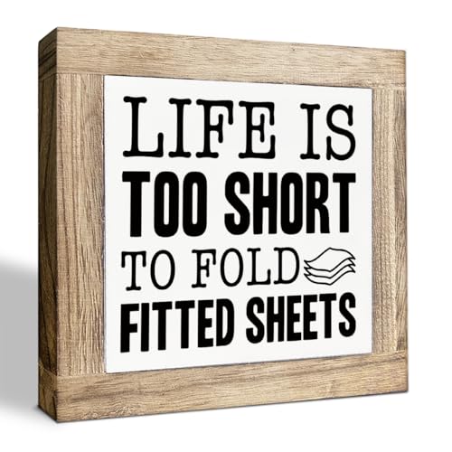 Life is Too Short to Fold Fitted Sheets Sign, Laundry Decors Art, Farmhouse Laundry Room Decors, Bedroom Decoration, Decorative Wooden Table Signs, Desk Decor Art, Funny Home Decor - color: Color04