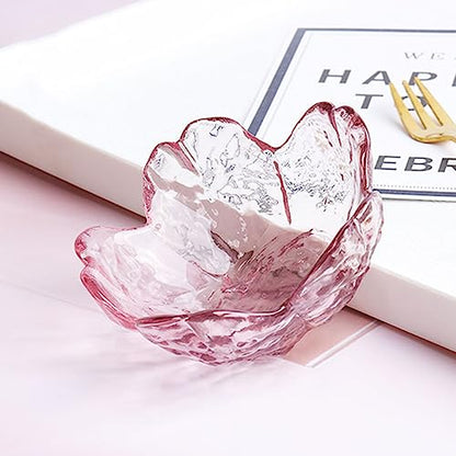 4 Pack Sakura Sauce Dishes Set, Pink Cherry Flower Crystal Glass Appetizer Plates Dipping Bowls Tasting Dishes Serving Dish Seasoning Saucers Bowl Little Bowls Ice Cream Snack Sushi Soy Condiment Dish - color: Glass Sakura