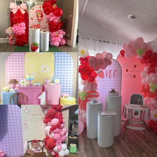 6.6FT Pink Plaid Arch Backdrop Cover Chiara for Girls Birthday Strawberry Theme Party Baby Shower Decoration(6.6x3.3ft,No Frame No Zipper) - size: 3.3x6.6ft