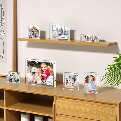 AITEE 5x5 Acrylic Picture Frames 3 Pack, 20% Thicker Block, Clear Picture Frames Freestanding Double Sided Magnetic Acrylic Lucite Frameless Transparent Square Frame Gift for Desktop Display - size: 5x5