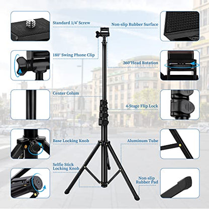 Nineigh Phone Tripod, 70" Selfie Stick Tripod Stand Cell Phone Tripods with Remote Phone Holder Carry Bag, Aluminum Alloy Selfie Stick Tripods, Compatible with iPhone Samsung GoPro Smartphone - size: 70 Inch