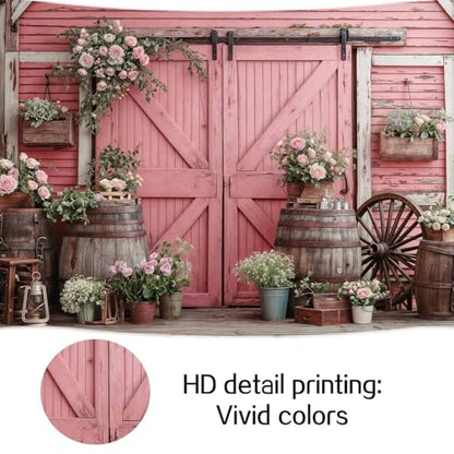 5x3ft Country Wedding Pink Photography Backdrop Rustic Wooden Barn Door Photography Backdrop Farmhouse Flower Western Girl Birthday Baby Shower Wedding Bridal Party Banner Photo Booth Props Background - color: Multi7, size: 5X3FT