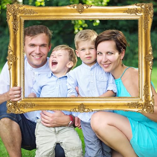 Large Photo Booth Props 32 x 24 Inch Gold Picture Selfie Frame Vintage Photo Frame Creative Friends Party Photo Props Corrugated Plastic Accessories for Wedding Bachelorette Birthday Supplies Decor