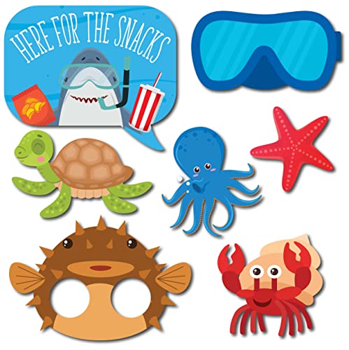 Under The Sea Photo Booth Props - 41-pc Photobooth Kit with 8 x 10-Inch Sign, 60 Adhesive Pads, 45 Sticks - Under The Sea Decorations - Under The Sea Party Decorations