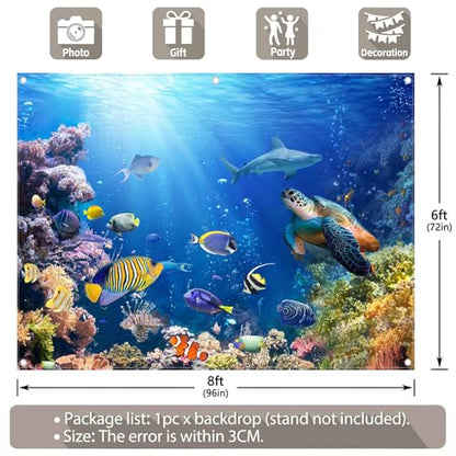 8x6ft Under The Sea Photography Backdrop Ocean Underwater World Background Aquarium Coral Baby Shower Decorations Birthday Party Photo Banner - size: 8'x6'