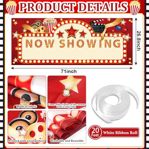 11 Pieces Movie Night Party Decorations Now Showing Banner Photography Background Movie Night Cutouts Double Sided Printing Red Carpet Clapboard Backdrop Cutout Party Cards Photo Booth Props Supplies