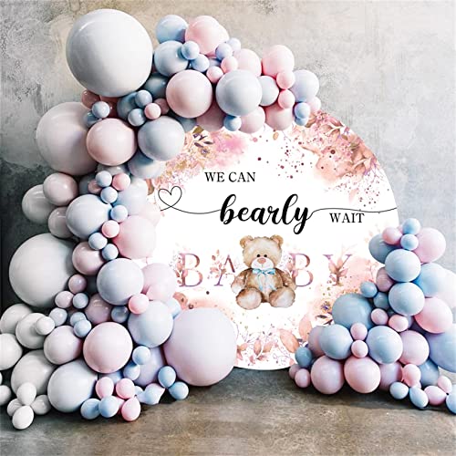 Girls Baby Shower Party Round Backdrop Cover 7.5x7.5ft Polyester We Can Bearly Wait Baby Photo Background Doll Bear Watercolor Leaves Pink Floral Kids Portrait Photo Booth Favors Gift Props - color: Pink02, size: 7.5x7.5ft-Diameter