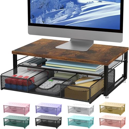 gianotter Computer Monitor Stand Riser, office organizer with Drawer, Office Organizers Storage for Classroom Office Supplies (Wood) - color: Wood