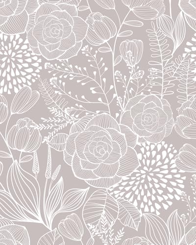 Wudnaye Grey and White Peel and Stick Wallpaper Floral Contact Paper 17" x 78.7" Boho Floral Self Adhesive Wallpaper for Bathroom Modern Neutral Removable Wall Paper for Cabinets Vinyl Decorative - color: Light Brown, size: 17" x 78.7"