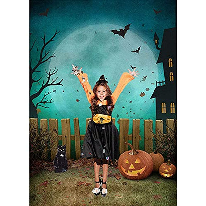 5x7ft Maijoeyy Halloween Backdrop Pumpkin Halloween Backdrops for Photography Moon Bat Fence Children Kids Party Decoration