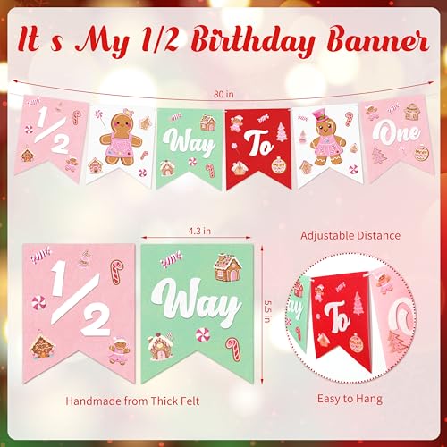 1/2 Birthday Christmas Half Birthday Decorations - Christmas It's My 1/2 Bday Banner Glitter Cake Topper Tassel High Chair Banner & Cone Hat Halfway to One Boy Girl Party Supplies - color: Red
