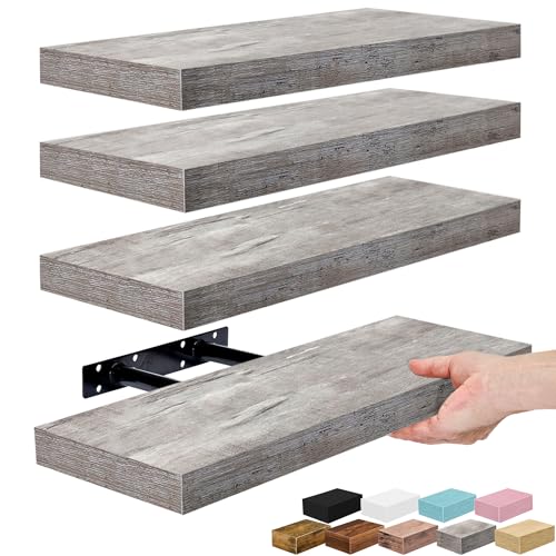 Sorbus Floating Shelves for Wall – 16 Inch Floating Shelf for Kitchen, Bedroom, Living Room, Bathroom, Home & Wall Decor - Mounted Bathroom Shelves with Invisible Brackets (Grey, 4 Pack) - color: Grey, size: 4 Pack