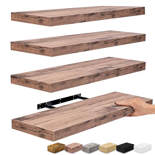 Sorbus Floating Shelves for Wall - 24" Bathroom Shelves, Wall Decor for Bedroom, Kitchen, Living Room, Home Decor & Book Storage - Mounted Floating Shelf with Invisible Brackets (Mahogany, 4 Pack) - color: Mahogany, size: 4 Pack