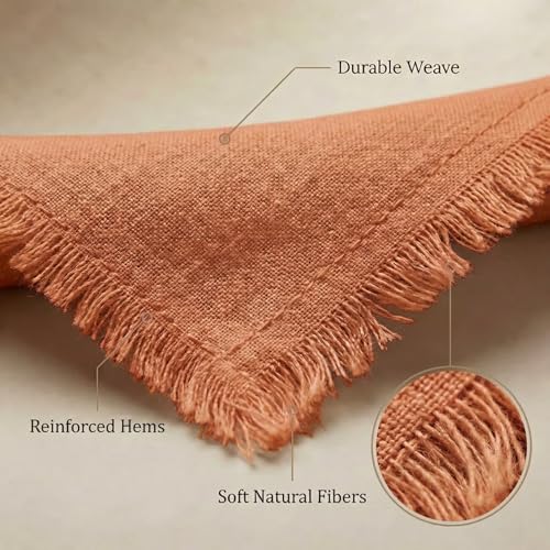 ACCENTHOME Rust Cotton Linen Napkin Set of 12 18x18 inch Dinner Napkins - Washable Soft Premium Hotel Quality Reusable Hemmed Edges Napkins Perfect Table Linens for Family Dinners, Weddings - color: 03 - Rust, size: 18"x18" - Pack of 12